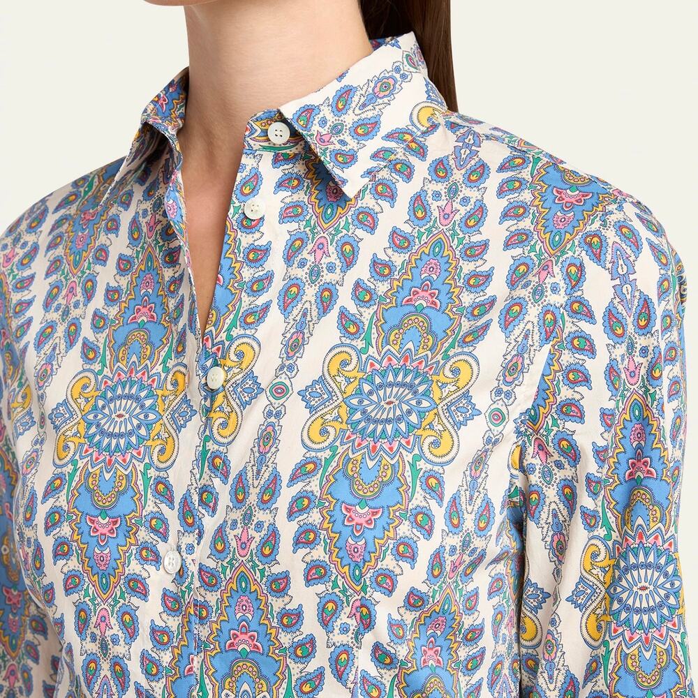 ETRO Womens button down blouse paisley white blue IT 40 US 4 italy designer